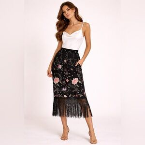 GAP Black Embroidered Fringe Midi Skirt – Approx XS/S